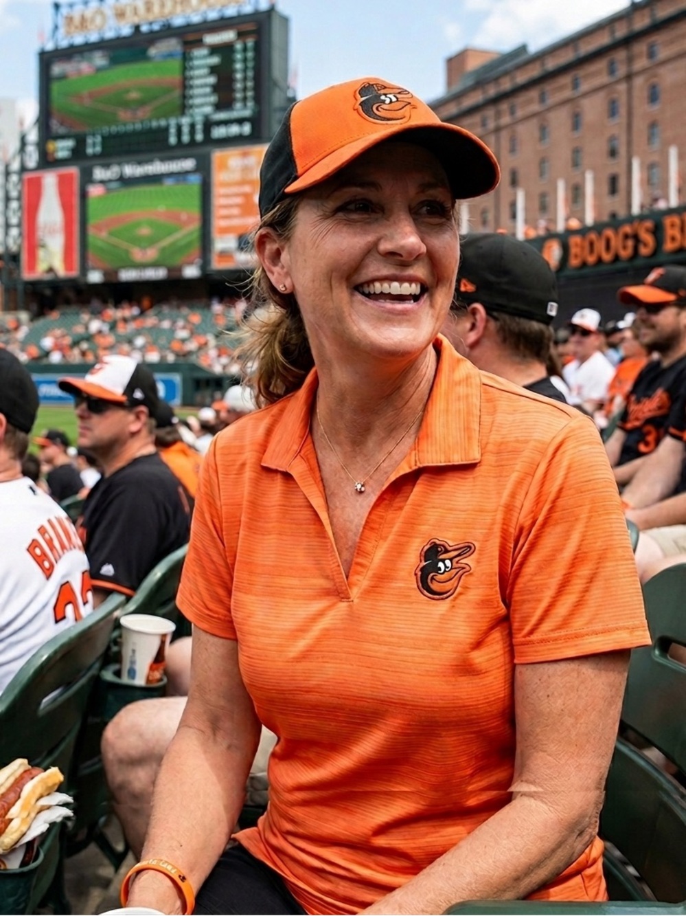 Antigua MLB Baltimore Orioles Orange Striped Short Sleeve Polo Shirt Women's XL